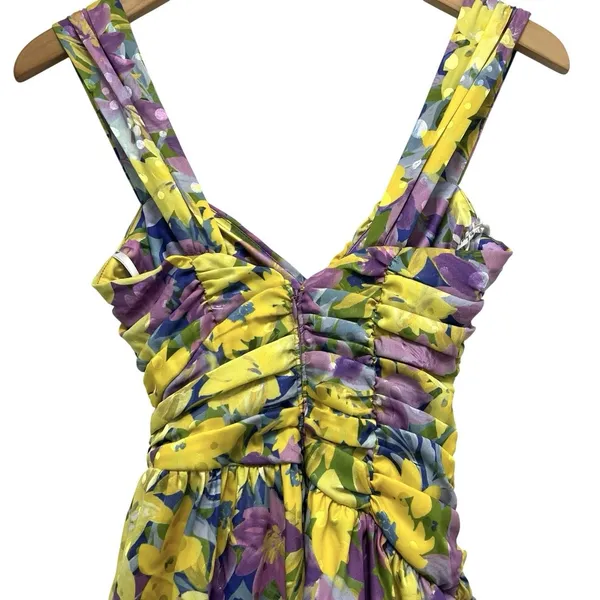 For Love And Lemons Floral Cassia Mini Dress Lemon Asymmetrical Bodysuit XXS - Image 9