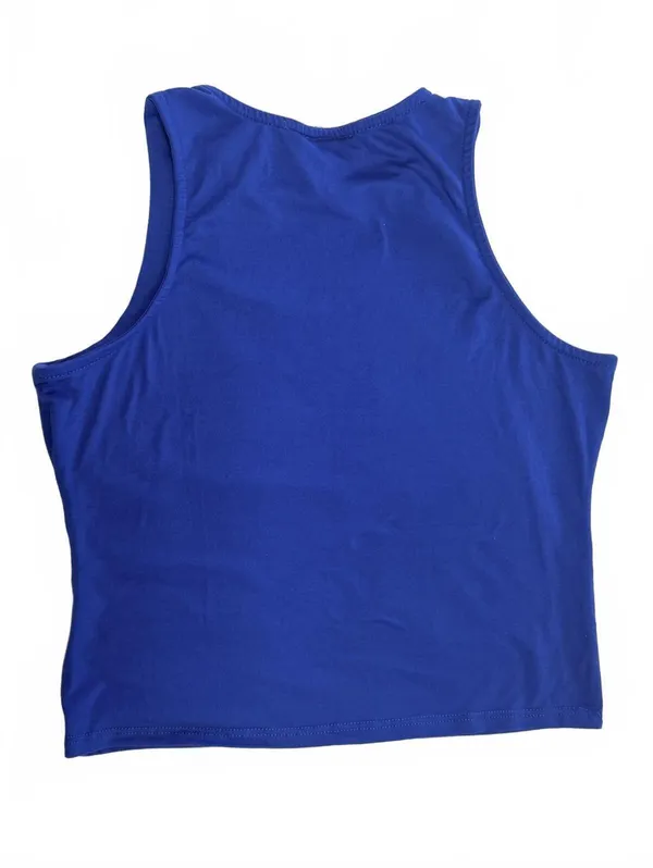 Just Polly New York Blue High Neck Ribbed TankTop Sleeveless Shell Blouse Medium - Image 2
