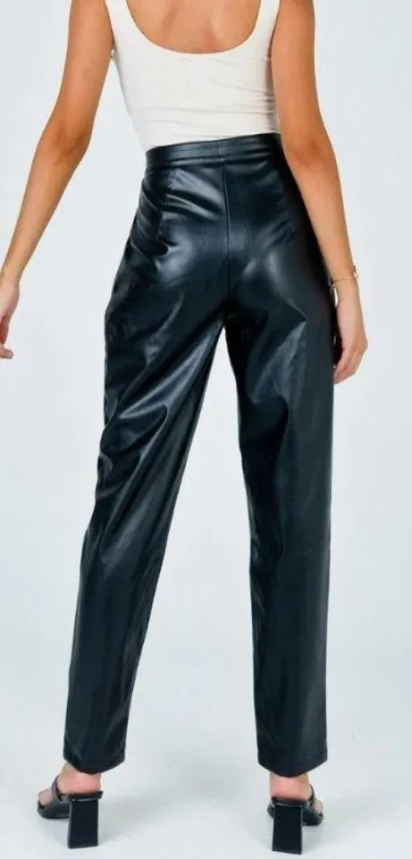 Princess Polly Love Club Black Faux Vegan Leather Straight Pants‎ Size 4 - Image 2