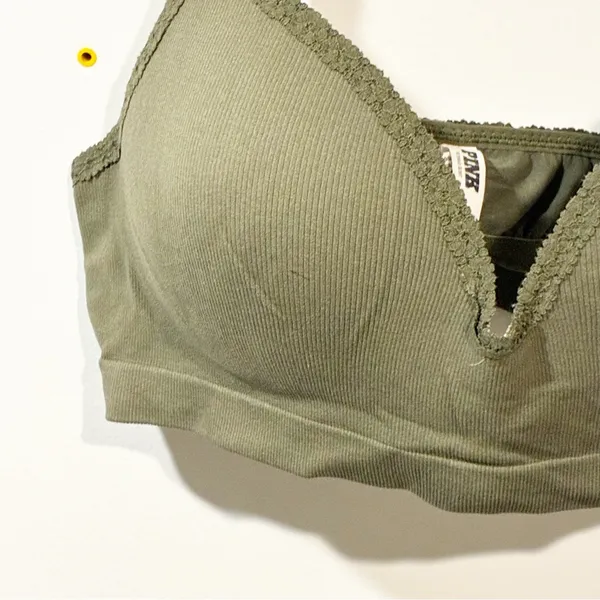 Victorias Secret Pink‎ Green Seamless Vneck Push-up Bra Lace Trim Size XL - Image 2