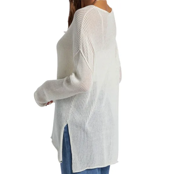 New Roxy Santa Monica Pullover Sweater White Open Knit Cotton High Low Size S - Image 6