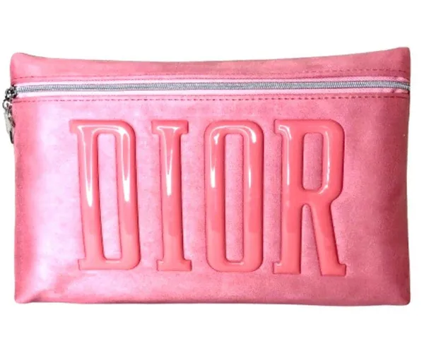 DIOR Logo Embossed Pink Sueded Top Zipper Clutch NWOT - Image 12