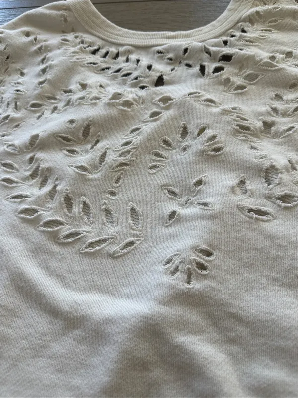 Free People White leaf cutout sweatshirt material short sleeve shirt 100% cotton - Image 5