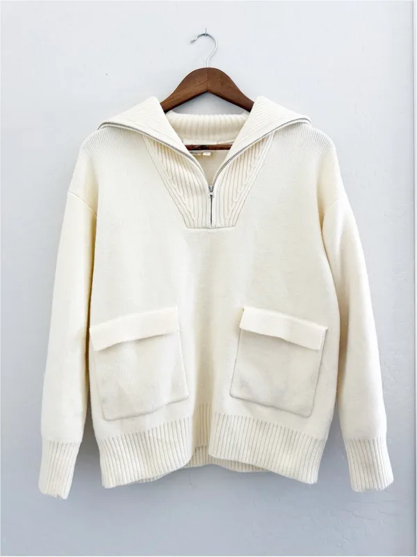 Anthropologie by English Factory Quarter zip Knit Sweater pocket front Size S - Image 11