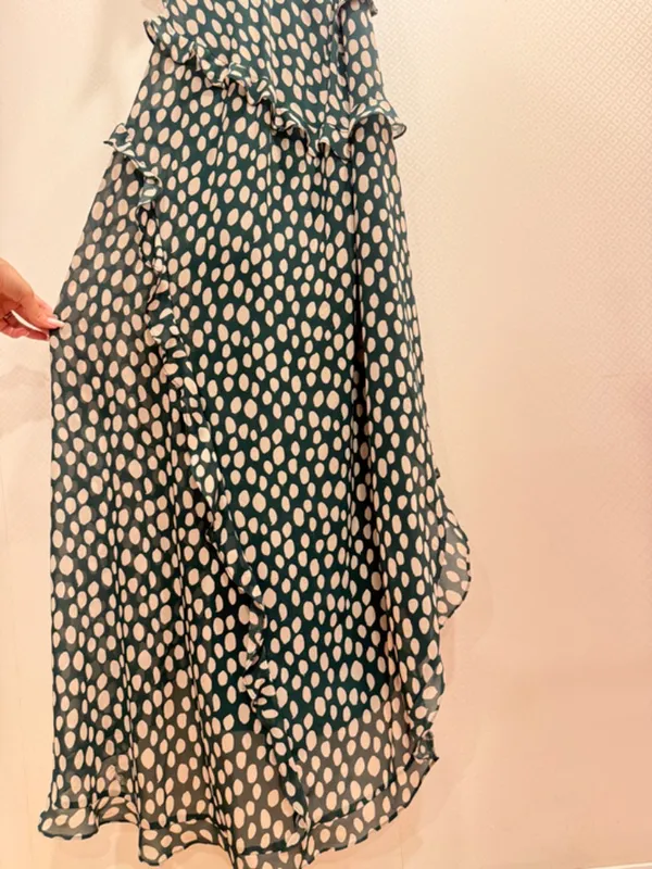 If By Sea Black White Polka Dot Stretch Maxi Dress Boho Wedding Guest Size M - Image 10