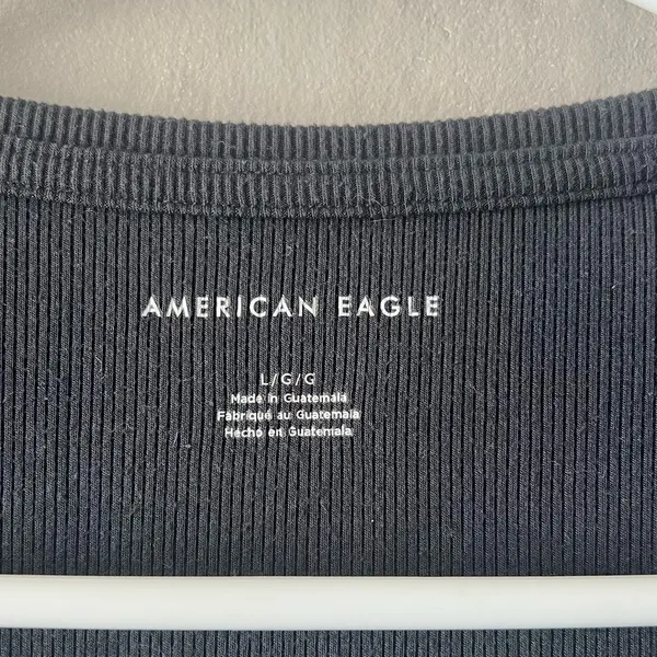 American Eagle Black Ribbed Short Sleeve Bodysuit Size Large - Image 3