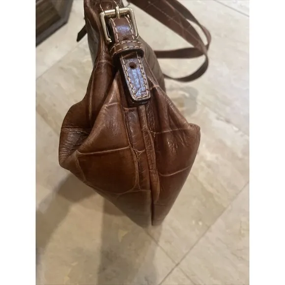 Dooney & Bourke Sara Brown Croc Embossed Leather Tote Hobo Shoulder‎ Bag Large - Image 6