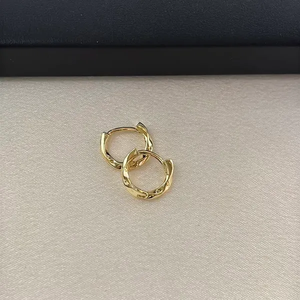 13mm Small Hoop Earrings for Women Irregularly Twisted Design Gold Hoop - Image 2