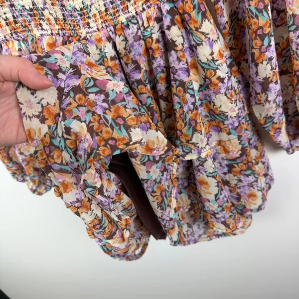 Entro Floral Smocked Tiered Mini Dress Romper Medium Cottage Boho Festival Flowy - Image 3