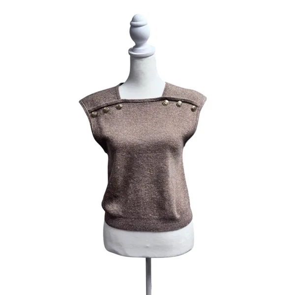 NEW J. Crew Sweater Shell with Buttons Sleeveless Merino-Linen Blend Top Medium - Image 3