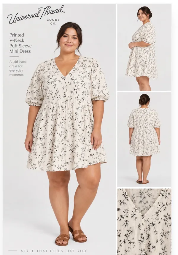 Women's Bell Elbow Sleeve Mini A-Line Dress - Universal Thread™ White Floral - Image 2