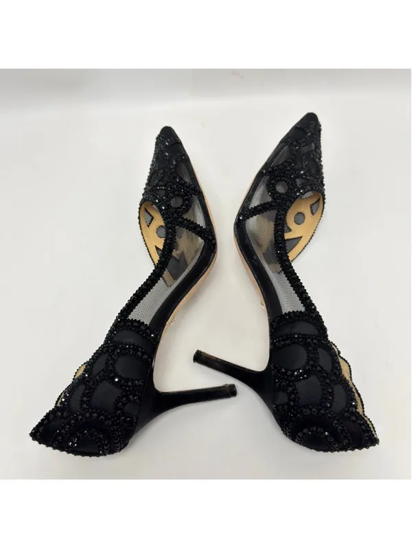 Badgley Mischka Ginny D’Orsay Black Embellished Mesh Pointed Toe Heels Size 9 - Image 10