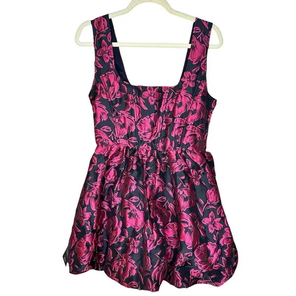 Lulus Posh Invite Black Floral Jacquard Square Neck Corset Mini Dress NWT Medium - Image 6