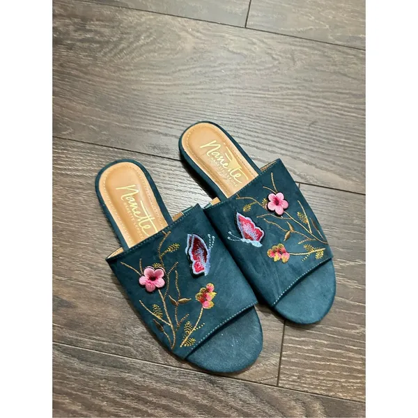Nanette Lepore Women’s 6M Valentina Embroidered Denim Slides Shoes - Image 2