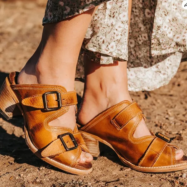 Freebird Caprice Leather Buckle Mule Sandals Brown Boho Womens Size 10 - Image 11