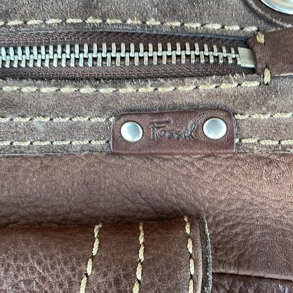 Fossil Brown Leather Suede Crossbody Bag Purse Classic Vintage - Image 3