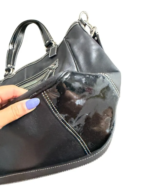 COACH Laura Black Silver Leather Tote Bag w/ Strap - Image 2