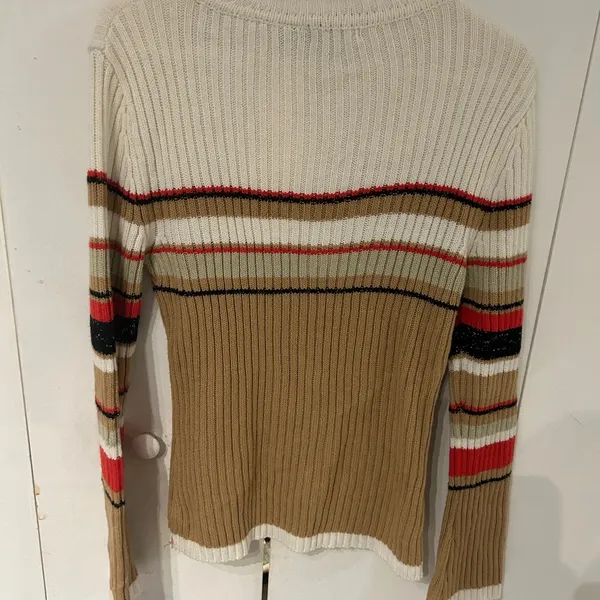 Elegant Striped Turtleneck Sweater - Cream, Tan, Red - Image 6
