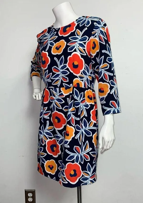 Hutch Retro Navy Blue Orange Floral Mini Dress 3/4 Sleeve Women's Size 10 Petite - Image 2