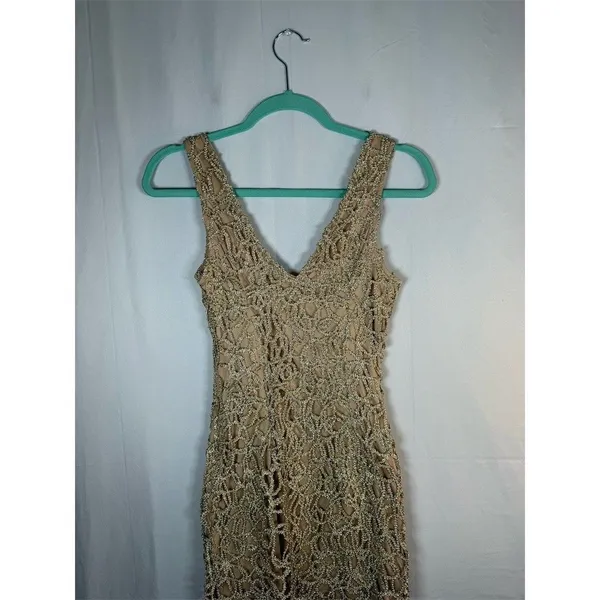 Windsor Dress Womens S Gold Gold Beaded Sequin Bodycon Mini V-Neck - Image 11