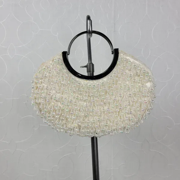 Vintage Womens Iridescent Crystal Hand Bag White Chandelier Beaded Evening Purse - Image 2