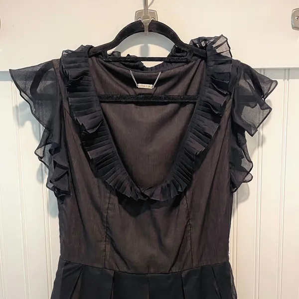 Amelia Toro Dress Womens 6 Black Goth Romantic Ruffle V-Neck Pleated Fit & Flare - Image 4