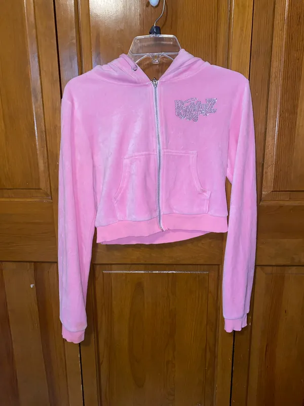 Dolls Kill Bratz Zip-Up Rhinestone Velour Hot Pink Hoodie - Image 5