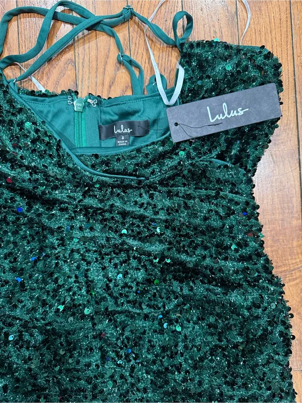 Lulu's Emerald Sequin Spaghetti-Strap Mini Dress - Image 3