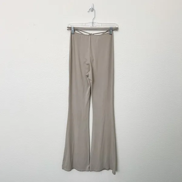 [TRESSER] Tan Criss Cross Tie Waist Ruched Low Rise Flare Leg Pants Size Small S - Image 4