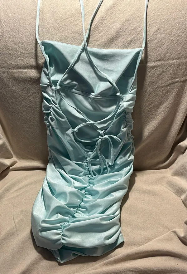Lucy in the Sky Dress Mini Satin Cross Back Mint Green - Image 4