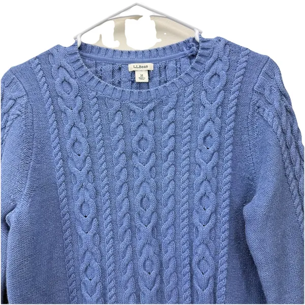 LL Bean Blue Double L Mixed Cable‎ Crew Neck Pullover Sweater Size MEDIUM - Image 5