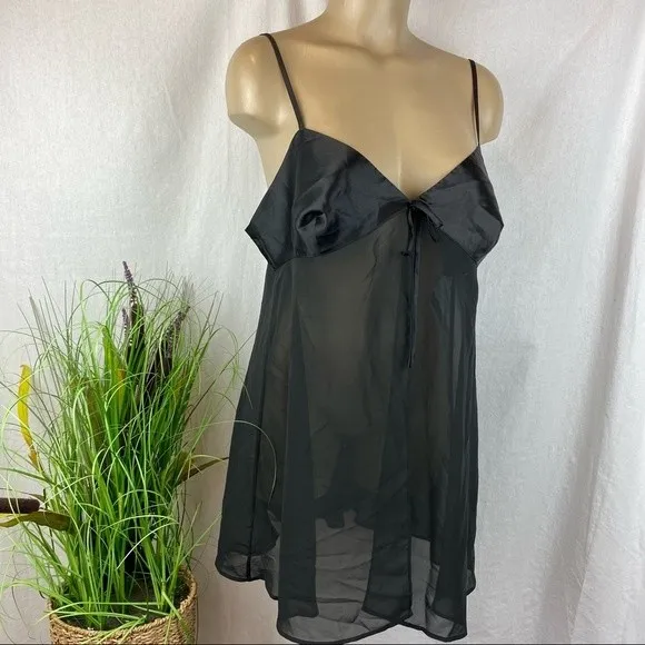 VS Victoria’s Secret Black Open Front Short Sleep Dress L - Image 2