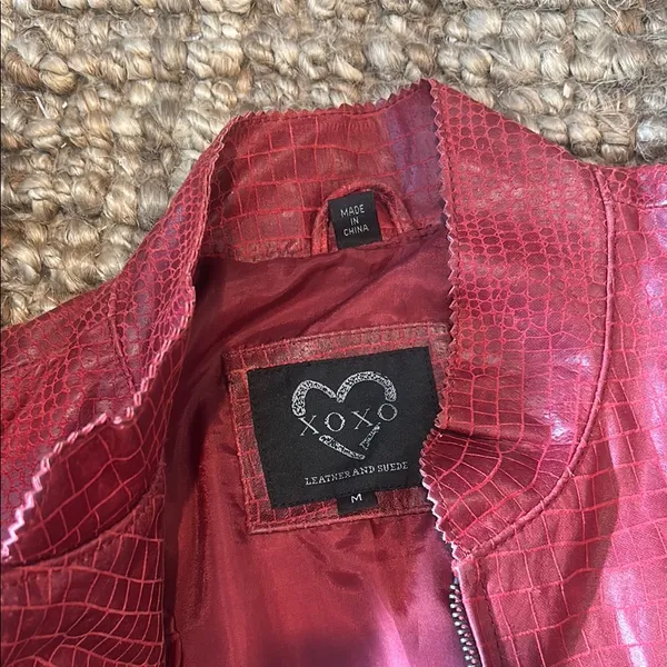 XOXO Vintage Y2K Red Crocodile Leather Biker Jacket Size Medium - Image 9
