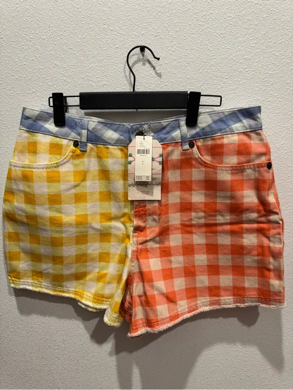 NWT FARM Rio x Anthropologie Gingham Patchwork Shorts L - Image 4