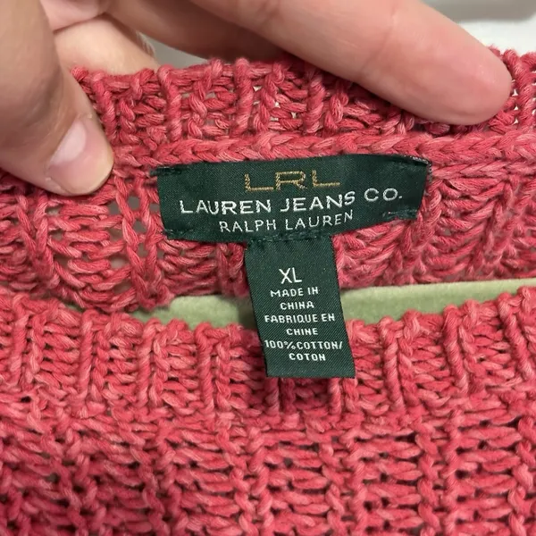 Lauren Ralph Lauren LRL Coral Open Knit 100% Cotton Sweater Boat Neck XL - Image 4
