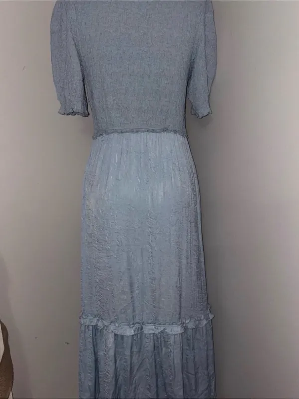 Urban Outfitters Gauzy Blue V-Neck Boho Cottagecore Midi Dress Size Medium - Image 5