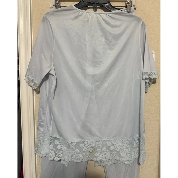 Vintage Henson Kickernick Women Pajamas Light Blue Nylon Lace Set 2pc Fair - Image 9