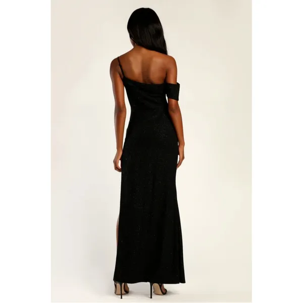 Lulus Sparkling Attraction Black Maxi Dress XL Glitter Formal‎ Leg Slit Long - Image 3