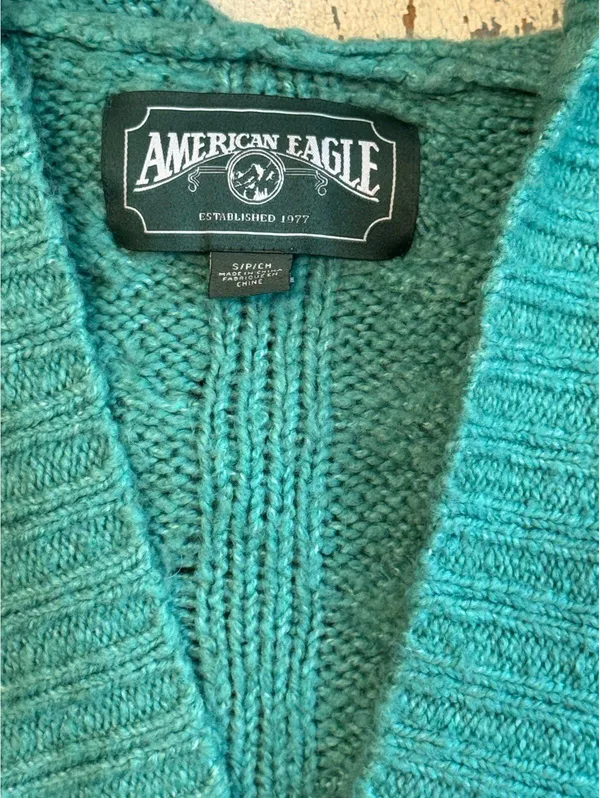 American Eagle Green Cable Knit Hooded Sweater, size Small - Image 2