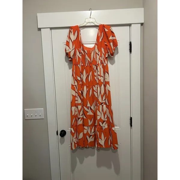 BTFM Orange White Floral Maxi Dress Size Medium Resort Tropical Modest Cruise - Image 7