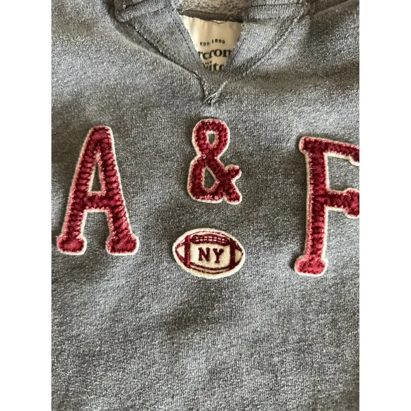 Vintage‎ Abercrombie & Fitch Grey Patch Hoodie Medium Y2K Applique - Image 3