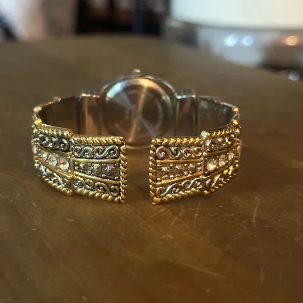 Vintage Accutime fancy two tone rhinestone cuff watch - Image 7