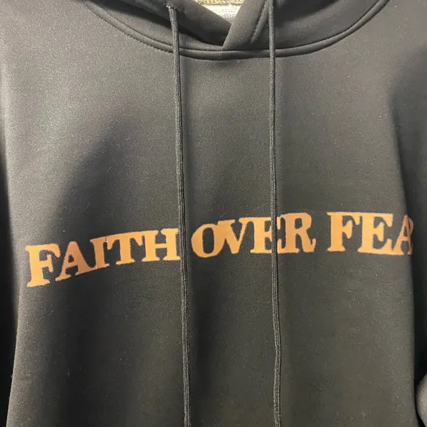 Faith Over Fear Black Oversized Hoodie with Orange Print. Unisex - Image 3