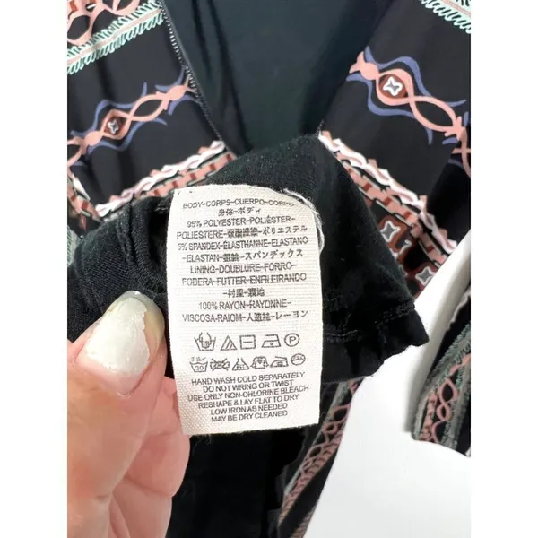 Free People Long Sleeve Geometric Print Mini Dress Black Rust‎ Front Zip Size M - Image 9