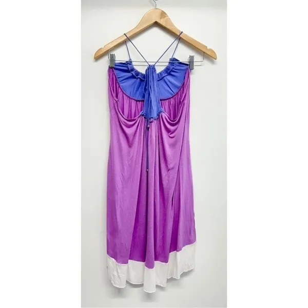 Calypso Christiane Celle Purple Colorblock Ruffle‎ Halter Mini Dress XS - Image 5