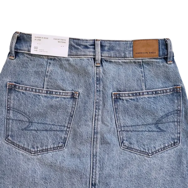 American Eagle Denim Mini Skirt Womens 00 Button Fly High Rise Jean Frayed Hem - Image 9