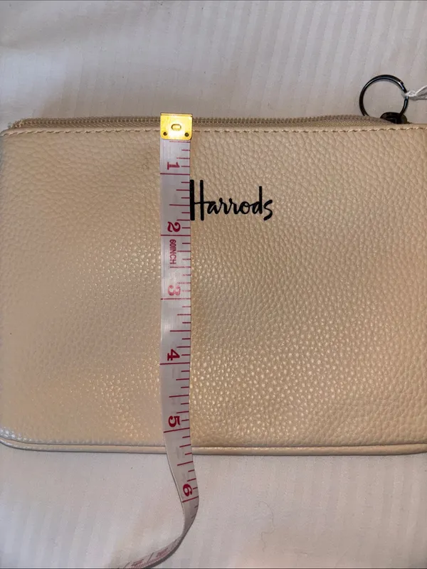 Harrods Pebbled Leather Zip Pouch in Cream - Image 9