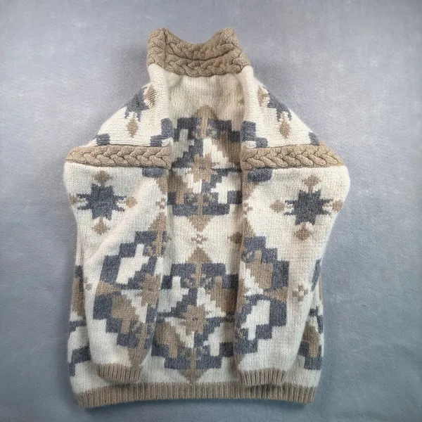 Classiques Entier Lambswool Angora Geometric Turtleneck Sweater Cream Grey XS - Image 4