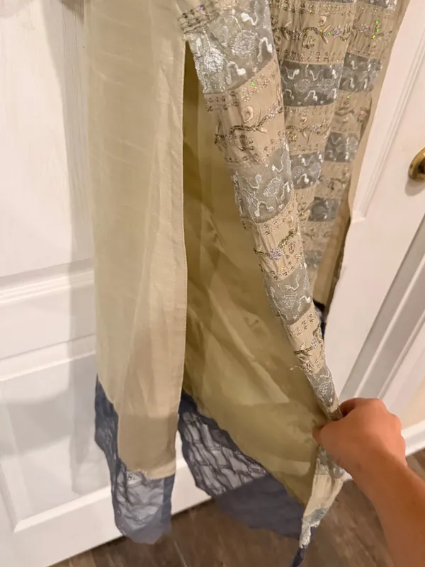 Handmade Indian Beige and Gray Embroidered Formal Women's Dress - Image 6