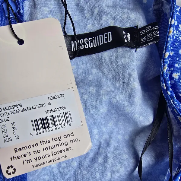 Missguided NWT Blue Floral Ruffle Faux Wrap‎ Mini Dress Puff Sleeve Womens 6 - Image 4